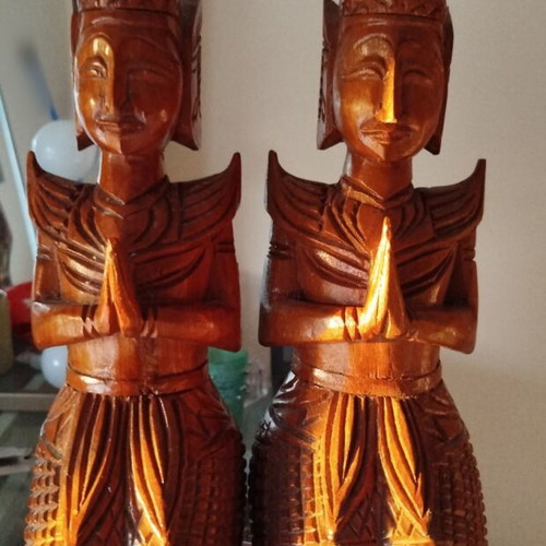 Wooden carved figures used, large set of 2