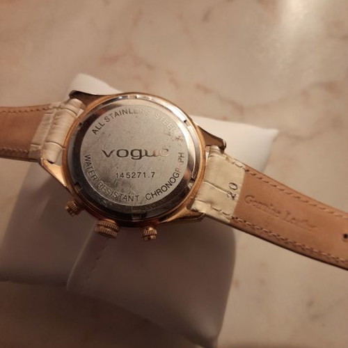 Vogue watch waterproof with chronograph, like new, beige leather strap