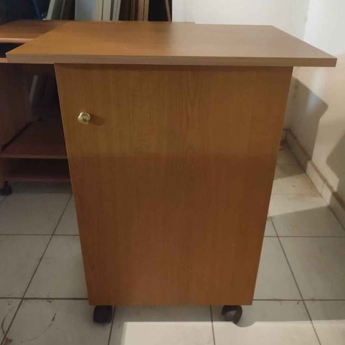 Office cabinet with cupboard and shelves, like new, brown melamine, with wheels