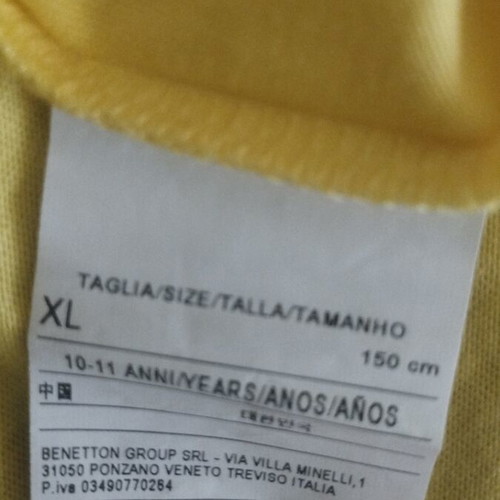Benetton yellow girls' blouse size XL, like new, age 10-11