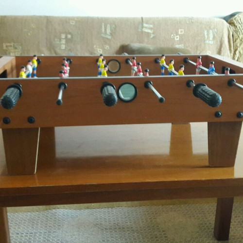 Wooden tabletop foosball with legs, dimensions 37×70×23