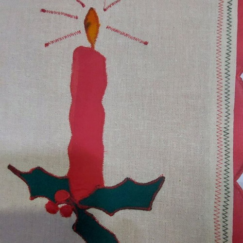 Table runner 100x40cm Christmas embroidery appliqué with red candle design