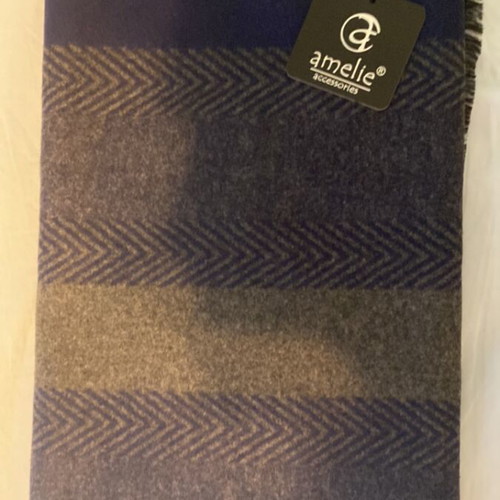 Amelie scarf new, dark blue and grey, 185x33 cm, cotton and polyester