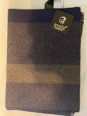 Amelie scarf new, dark blue and grey, 185x33 cm, cotton and polyester