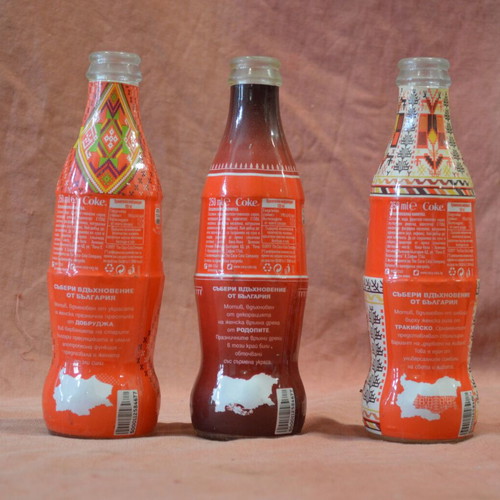 Coca-Cola collectible bottles used, pack of 3, Bulgaria