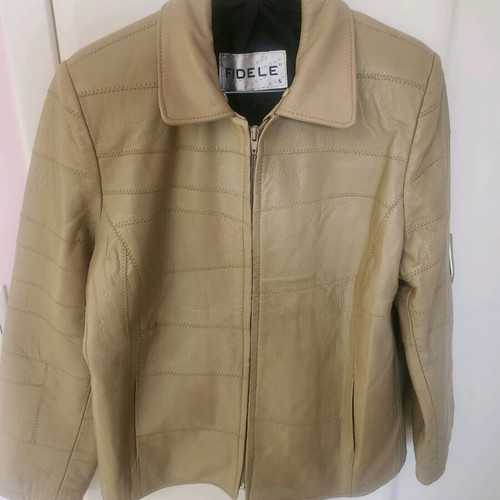 Vintage leather women's jacket used, beige, size M/L