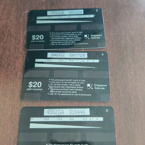 Singapore phone cards used, pack of 3