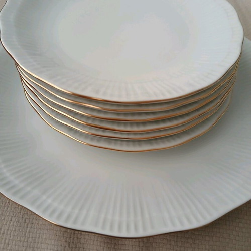 Vintage white porcelain dessert set, 7 pieces, Studio Collection by Family
