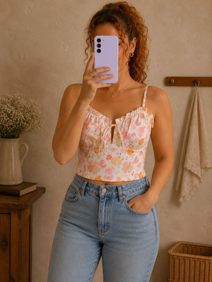 NA-KD Floral Crop Top L Used, Multicolor