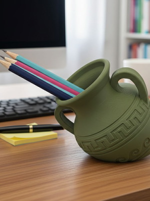Amphora Pencil Holder with Meander Design 3D Printed PLA