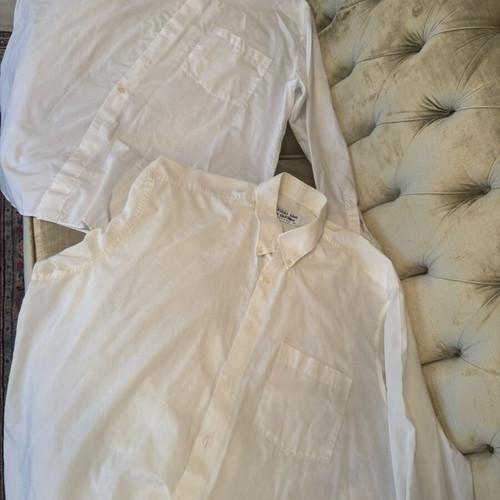 Men's cotton dress shirts set of 2, white and cream, XL, like new