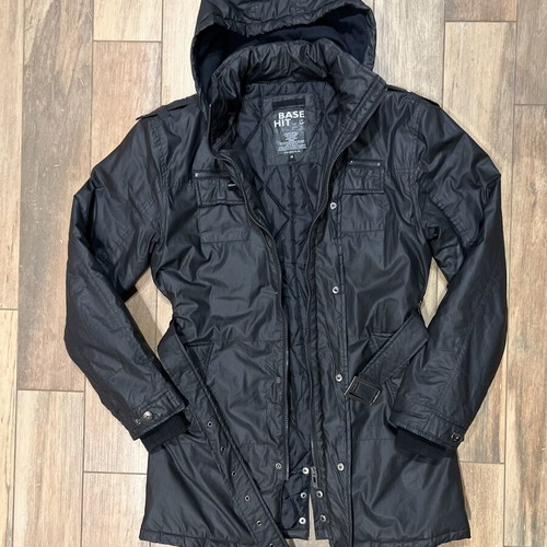 Base Hit black parka jacket, medium, detachable belt and hood