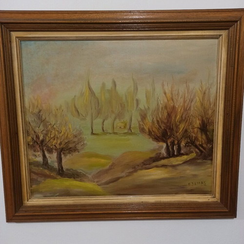 Oil painting by Panos Samis used with wooden frame, 1980