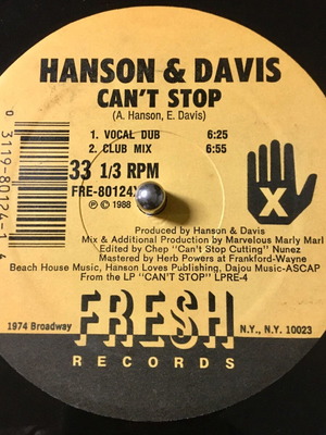 Can't Stop Hanson & Davis 12" vinyl used, electronic