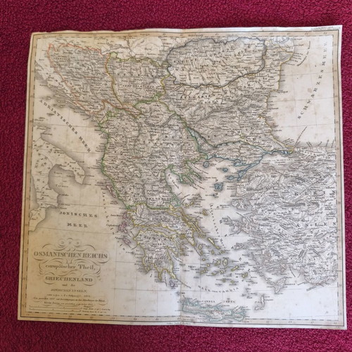 Vintage map of Greece and the Ionian Islands used, 1853 hand-colored