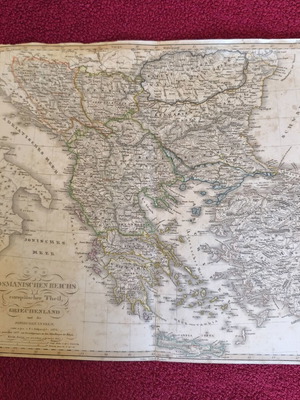 Vintage χάρτης της Ελλάδας και των Ιονίων Νήσων μεταχειρισμένος, χειρόχρωμη έκδοση 1853
