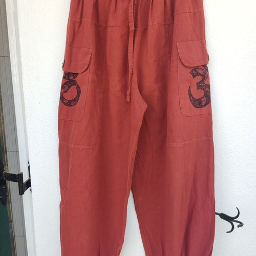 Boho ethnic wide pants used, patchwork, red and orange