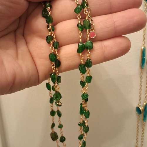 Anna Maria Mazaraki necklace large gold plated like new, green and gold