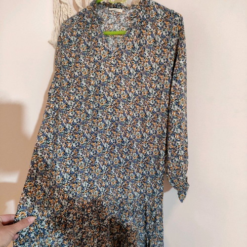 Long floral dress like new, viscose, gray and blue, size M
