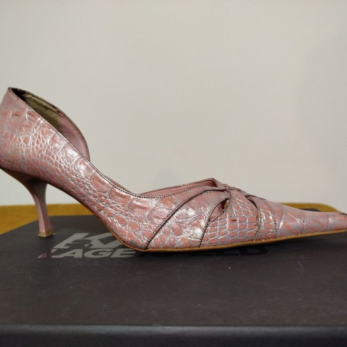 Mortoglou pointed pumps used, pink-silver snake pattern, size 40