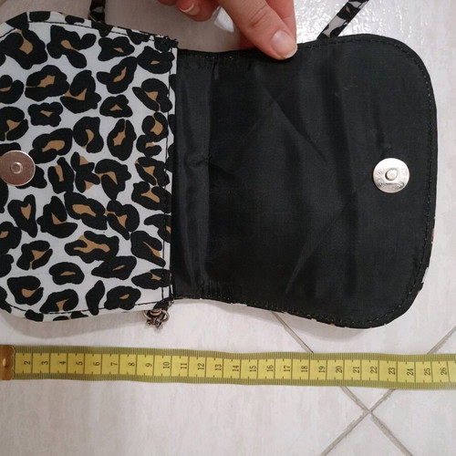 Mini crossbody bag with vintage animal print, new, black and white