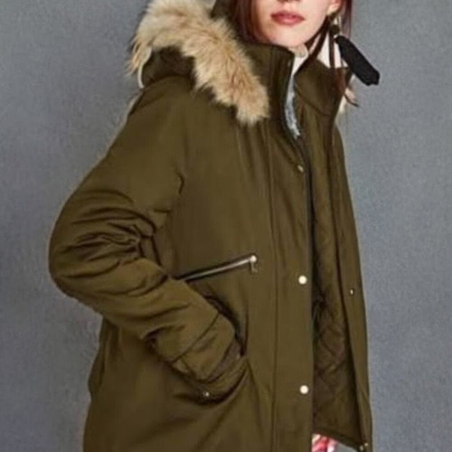 Zara women's khaki parka jacket like new with fur lining medium