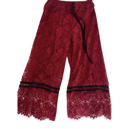 ZUIKI Cropped Lace Pants One Size Burgundy