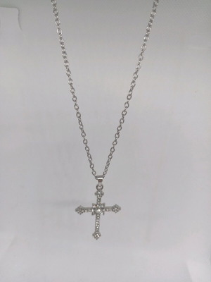 Women's necklace with cross and rhinestones new silver