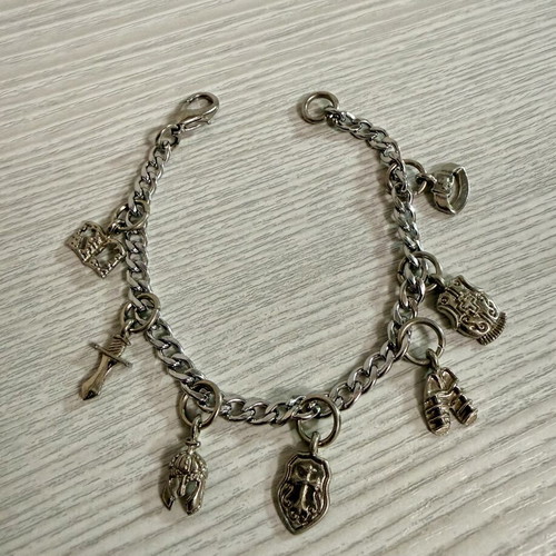 Bracelet with Armor of God religious charms, stainless steel, silver