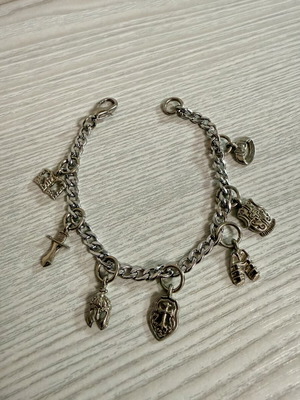 Bracelet with Armor of God religious charms, stainless steel, silver