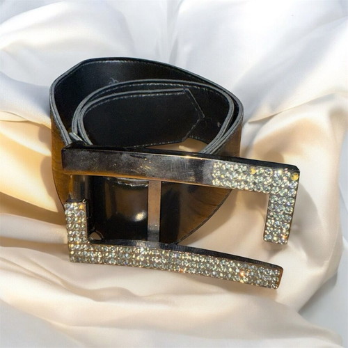 Vintage Y2K Fendi-Style rhinestone belt used, black