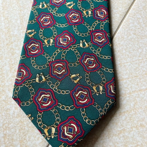 Barton pure green silk tie like new with burgundy blue and gold pattern