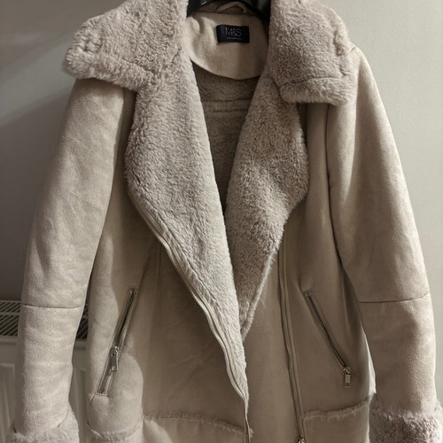 Biker jacket women's grey-pink with fur, very warm, size M-L