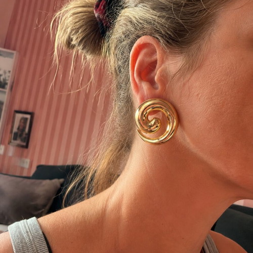 Spiral Gold Tone Statement Earrings new, lightweight
