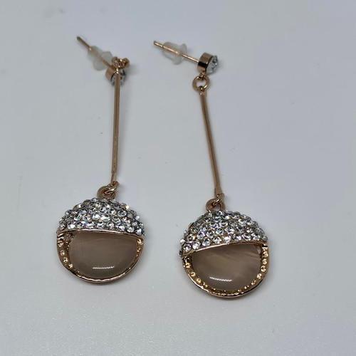 Earrings rose gold with cat eye and rhinestones like new