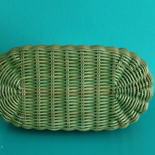 Vintage basket bag handwoven rattan with fabric pouch, like new