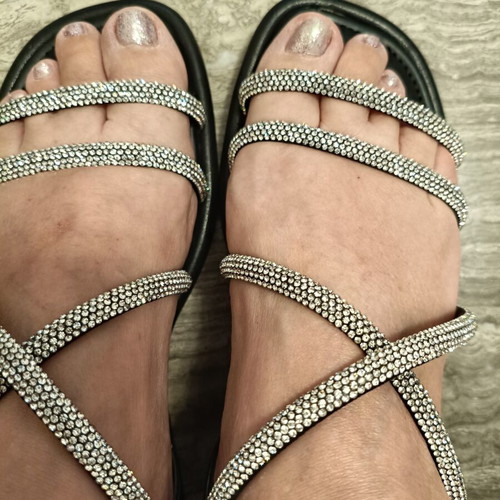 Pierre Cardin flat sandals size 39 new, black with rhinestones