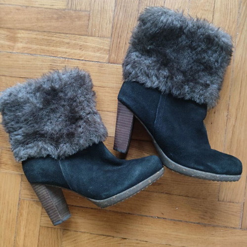 Scholl black suede boots with faux fur size 36 new