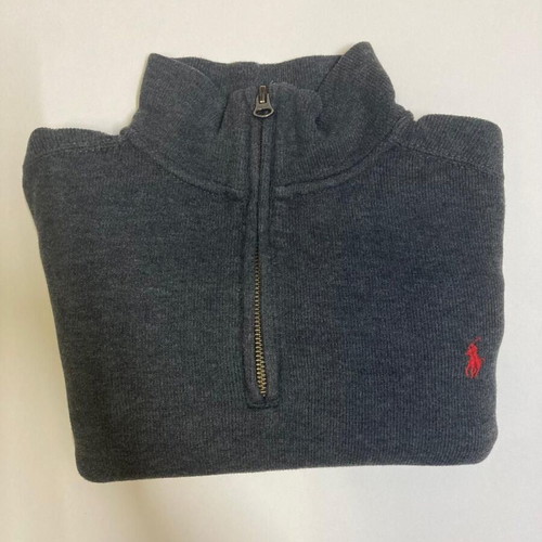 Ralph Lauren Quarter Zip sweater, grey, red pony, size S