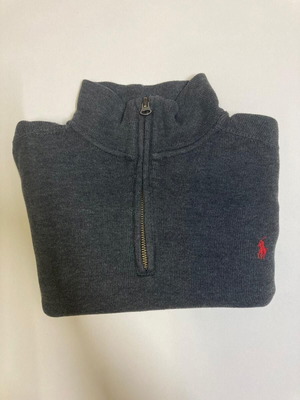 Ralph Lauren Quarter Zip sweater, grey, red pony, size S