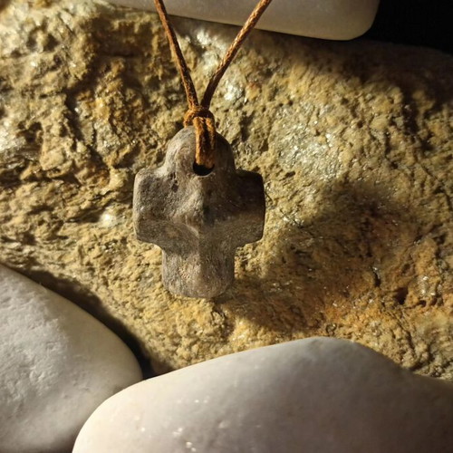 Collectible Cycladic marble and stone cross pendant, handmade