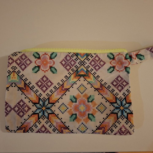 Bleecker & Love toiletry bag used, colorful ethnic jacquard