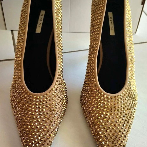 Gold high heel shoes new, size 41, 8 cm heel