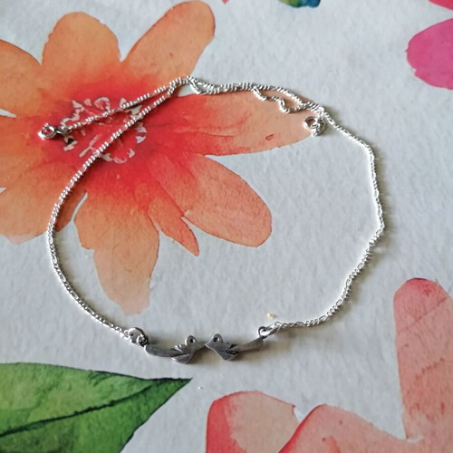 Silver 925 necklace with lovebirds and figaro chain new