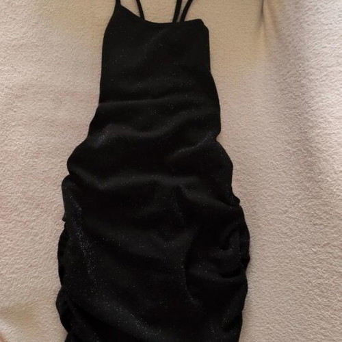 Women's black iridescent dress halter neckline adjustable length new