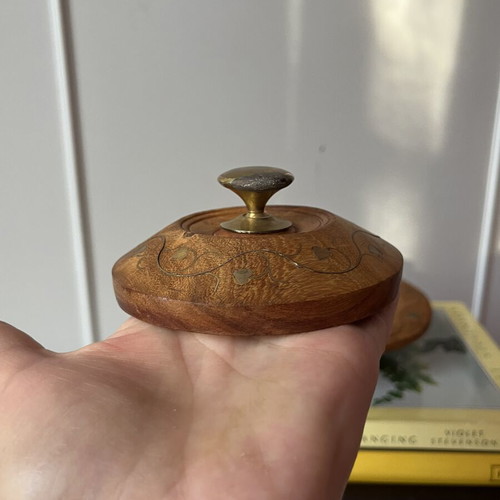 Vintage wooden fondant bowl with brass details, like new