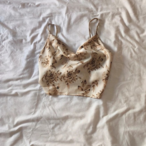Shein satin floral top like new, beige champagne color, adjustable straps