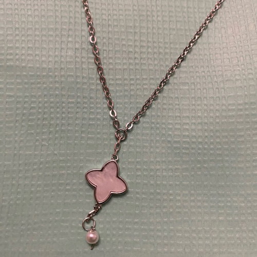 Stainless steel handmade necklace with white cross and pearl new