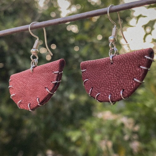 Handmade leather earrings red, new