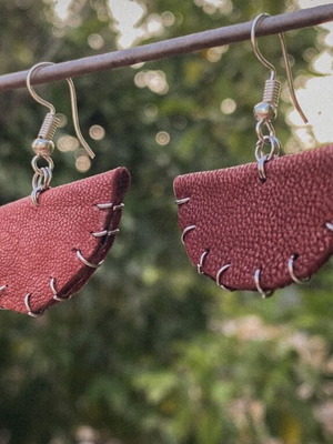 Handmade leather earrings red, new
